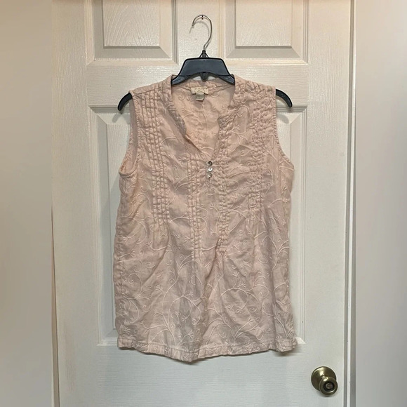 St. Tropez West 100 percent Linen Light Pink Sleeveless Embroidered Top Large - Picture 1 of 8